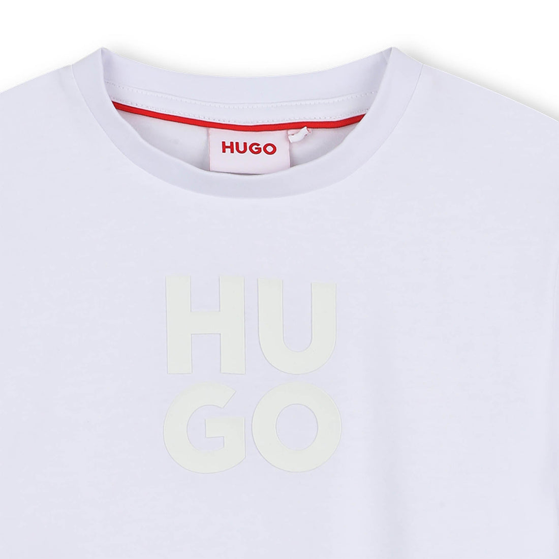 Camiseta Blanca Logotipo Apilado Destacado Algodón Orgánico