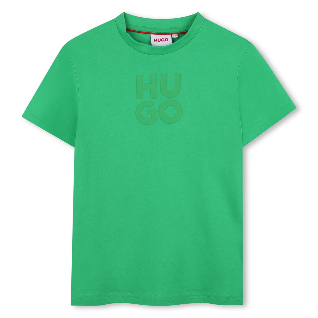 Camiseta Verde Isla Logotipo Apilado Destacado Algodón Orgánico