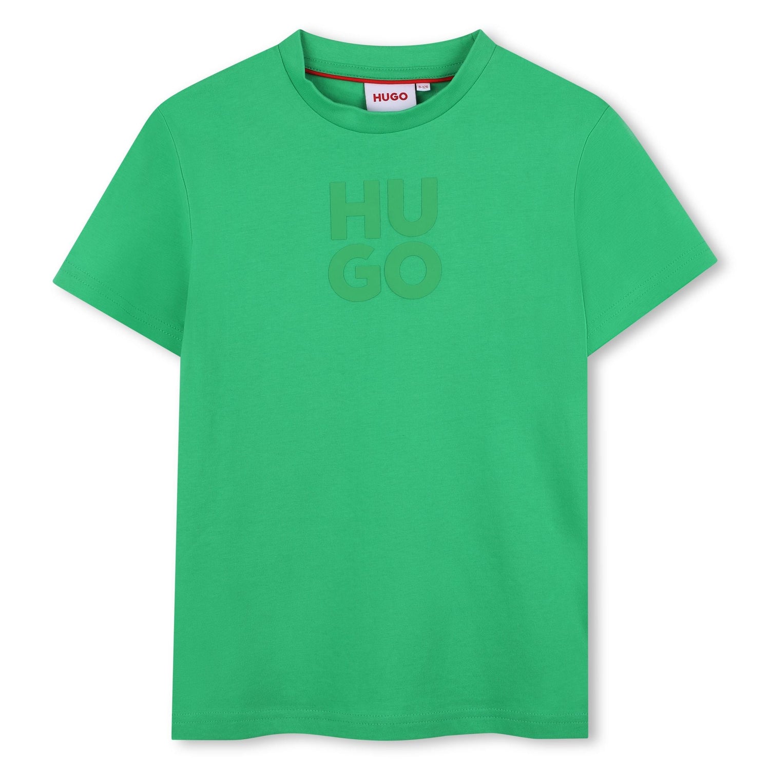 Camiseta Verde Isla Logotipo Apilado Destacado Algodón Orgánico