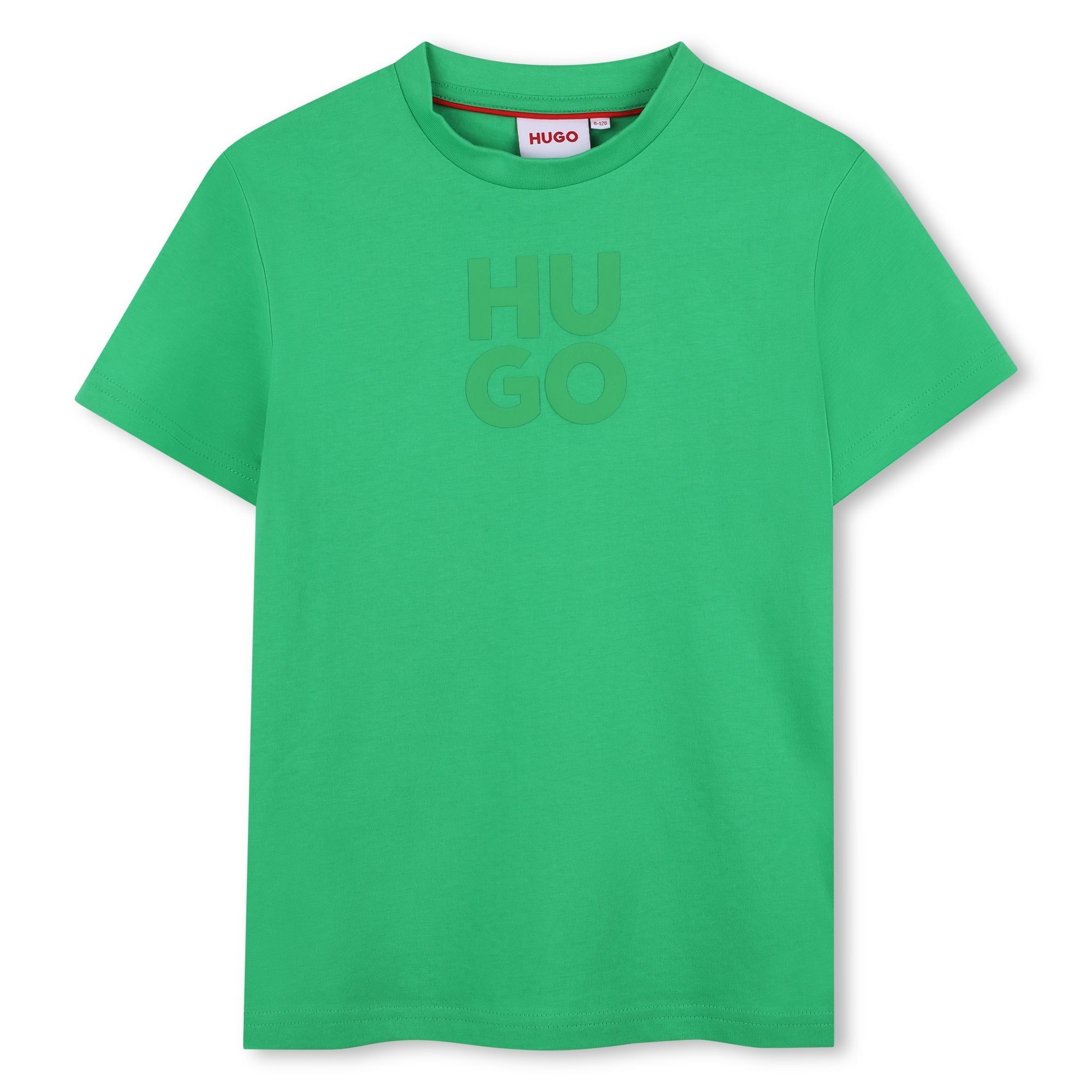 Camiseta Verde Isla Logotipo Apilado Destacado Algodón Orgánico