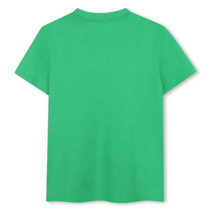 Camiseta Verde Isla Logotipo Apilado Destacado Algodón Orgánico