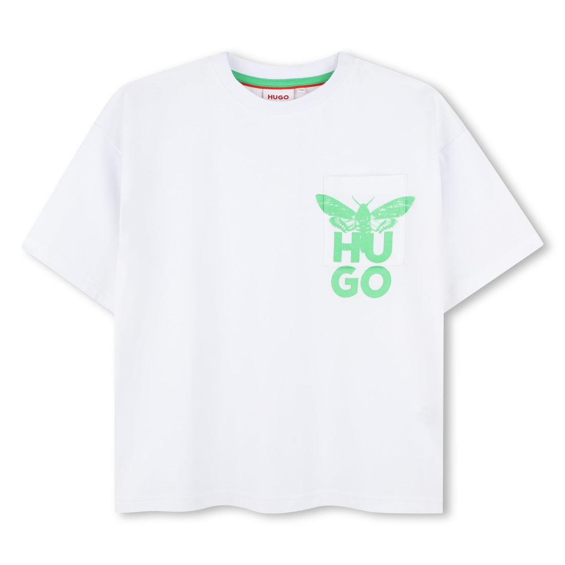 Camiseta Blanca Bolsillo Ilustración Mariposa Algodón Orgánico
