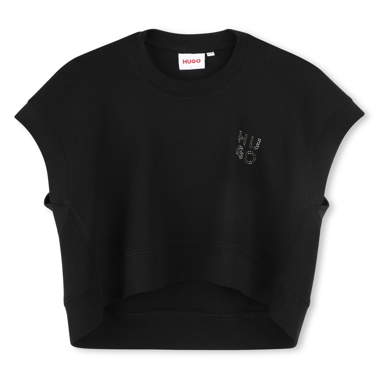 Camiseta Cropped Sin Manga Negra Interlock