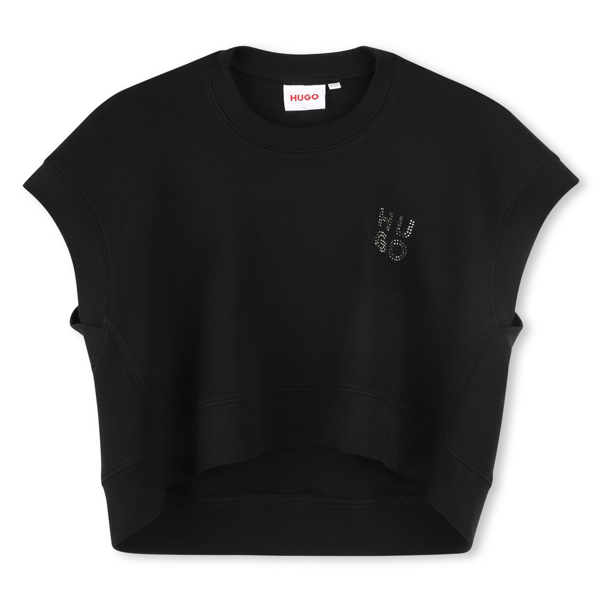 Camiseta Cropped Sin Manga Negra Interlock