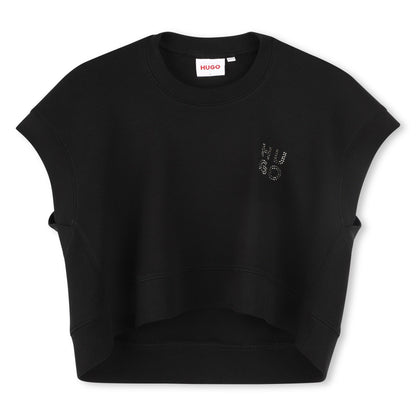 Camiseta Cropped Sin Manga Negra Interlock