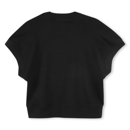 Camiseta Cropped Sin Manga Negra Interlock