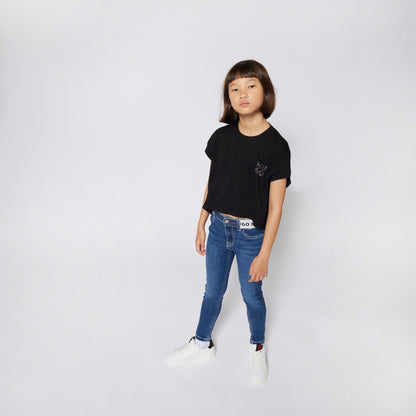 Camiseta Cropped Sin Manga Negra Interlock