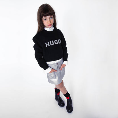 Sweater Cropped Negro HUGO Lurex Niña