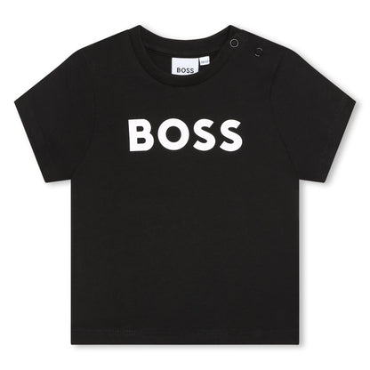 Camiseta Negra Manga Corta Estampado BOSS Bebé