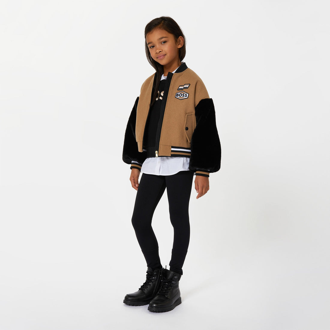 Chaqueta Bomber Camel &amp; Negro Niña