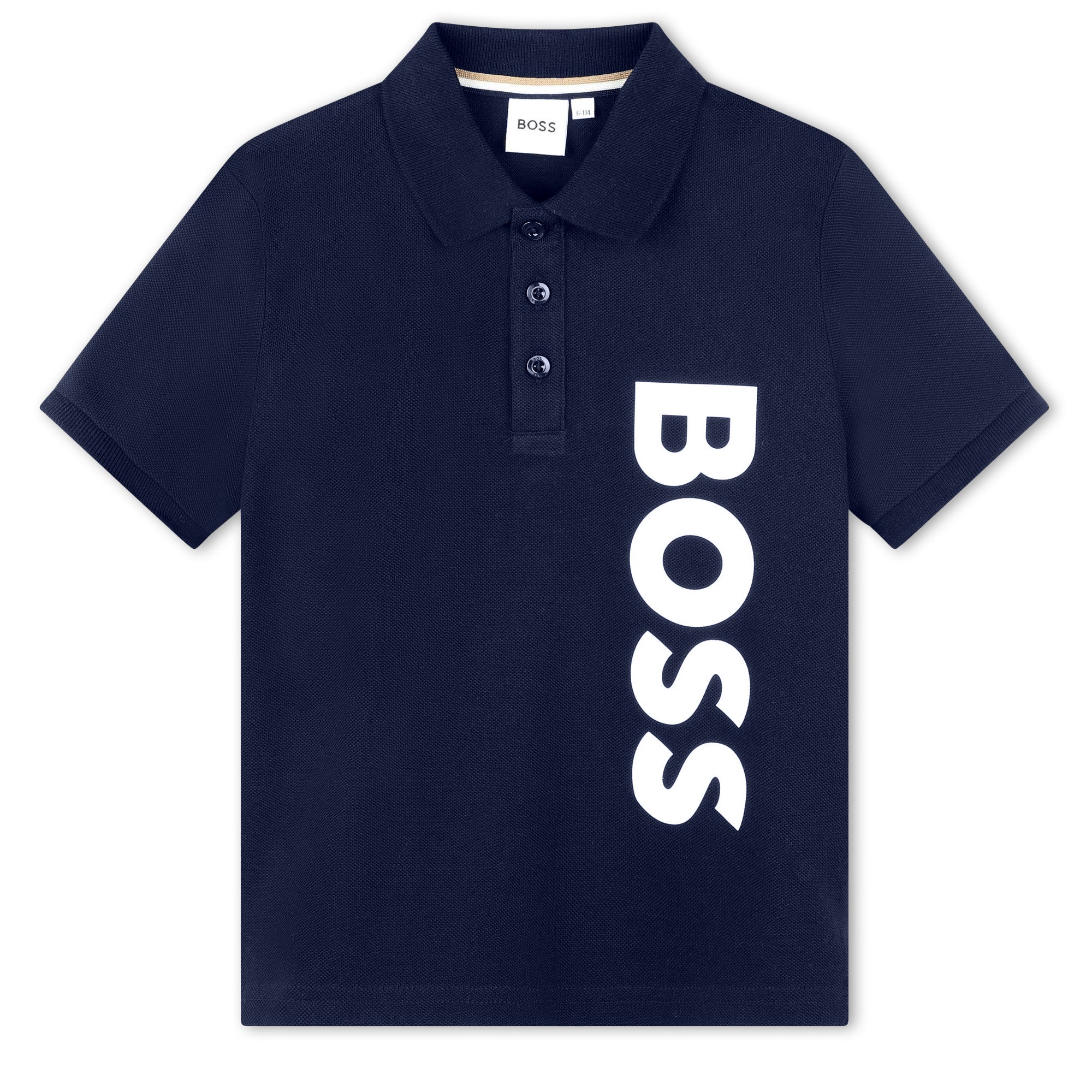 Polo Azul Estampado Vertical Nino BOSS KIDS REPUBLIC polos nino camisetas nino ropa nino polos chico camisetas chico ropa chico KidsRepublicCo