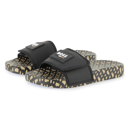 Chanclas Negras Estampado Integral Double B