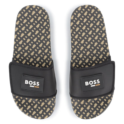 Chanclas Negras Estampado Integral Double B