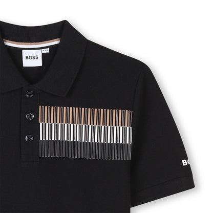 Polo Piqué Blanca Impresión Tricolor Niño