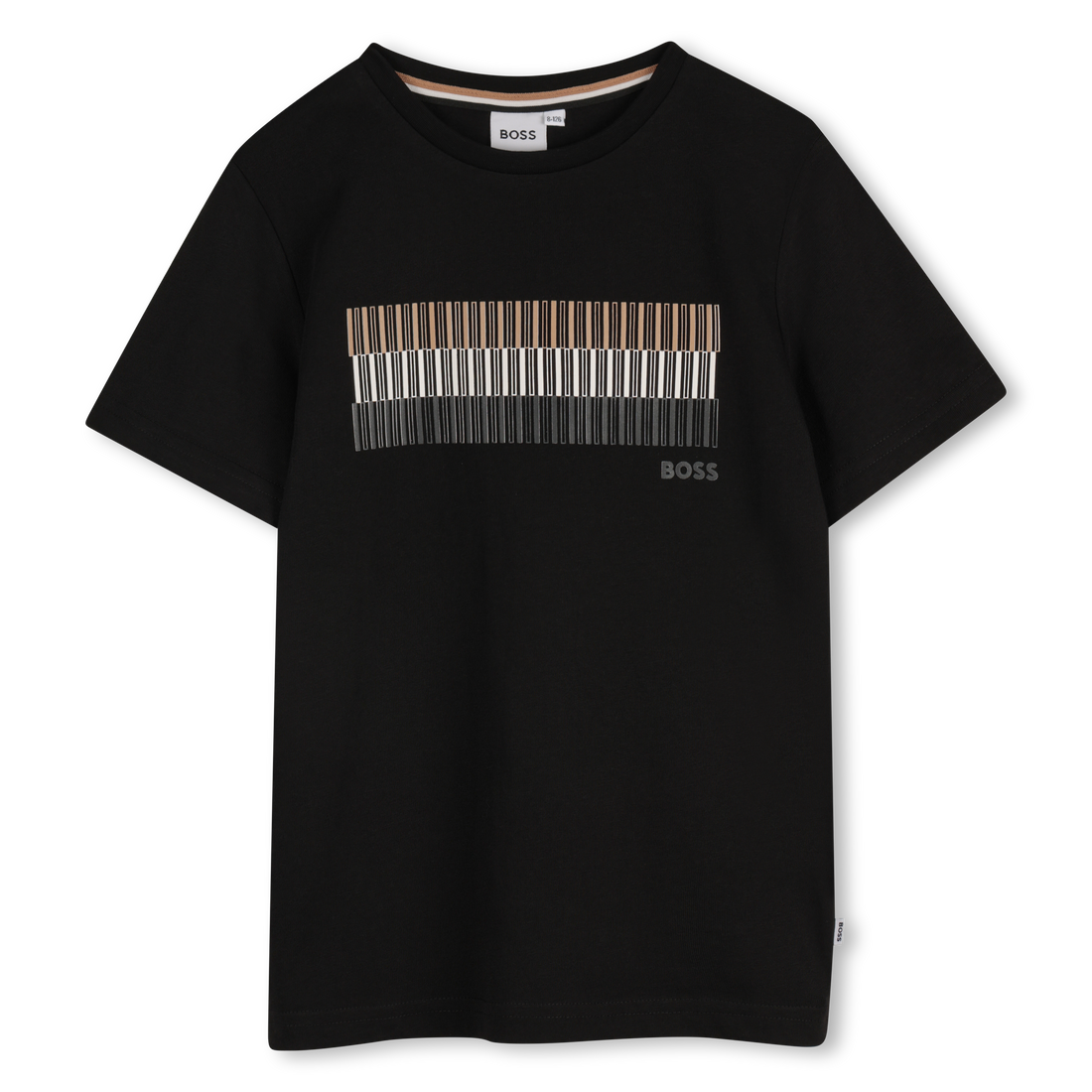 Camiseta Algodón Negra Impresión Tricolor Niño