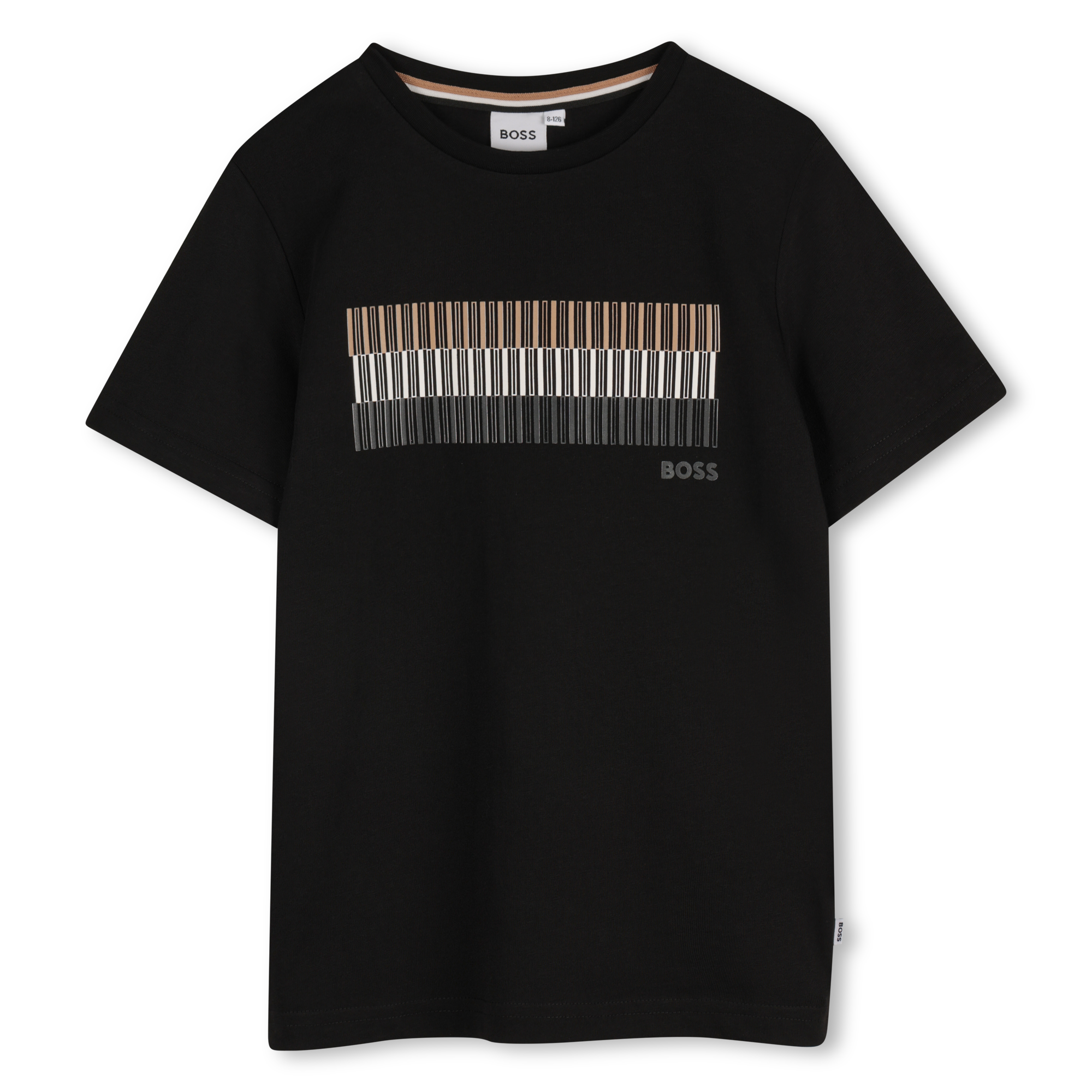 Camiseta Algodón Negra Impresión Tricolor Niño