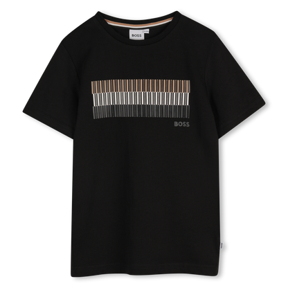 Camiseta Algodón Negra Impresión Tricolor Niño