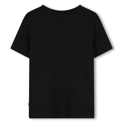 Camiseta Algodón Negra Impresión Tricolor Niño