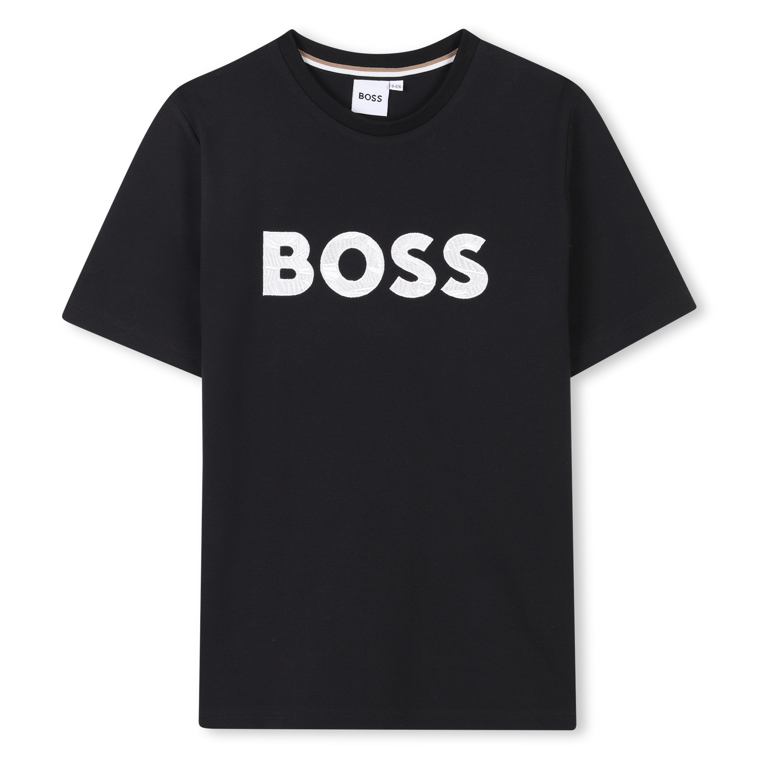 Camiseta Piqué Algodón Negra Logotipo Icónico Bordado Niño