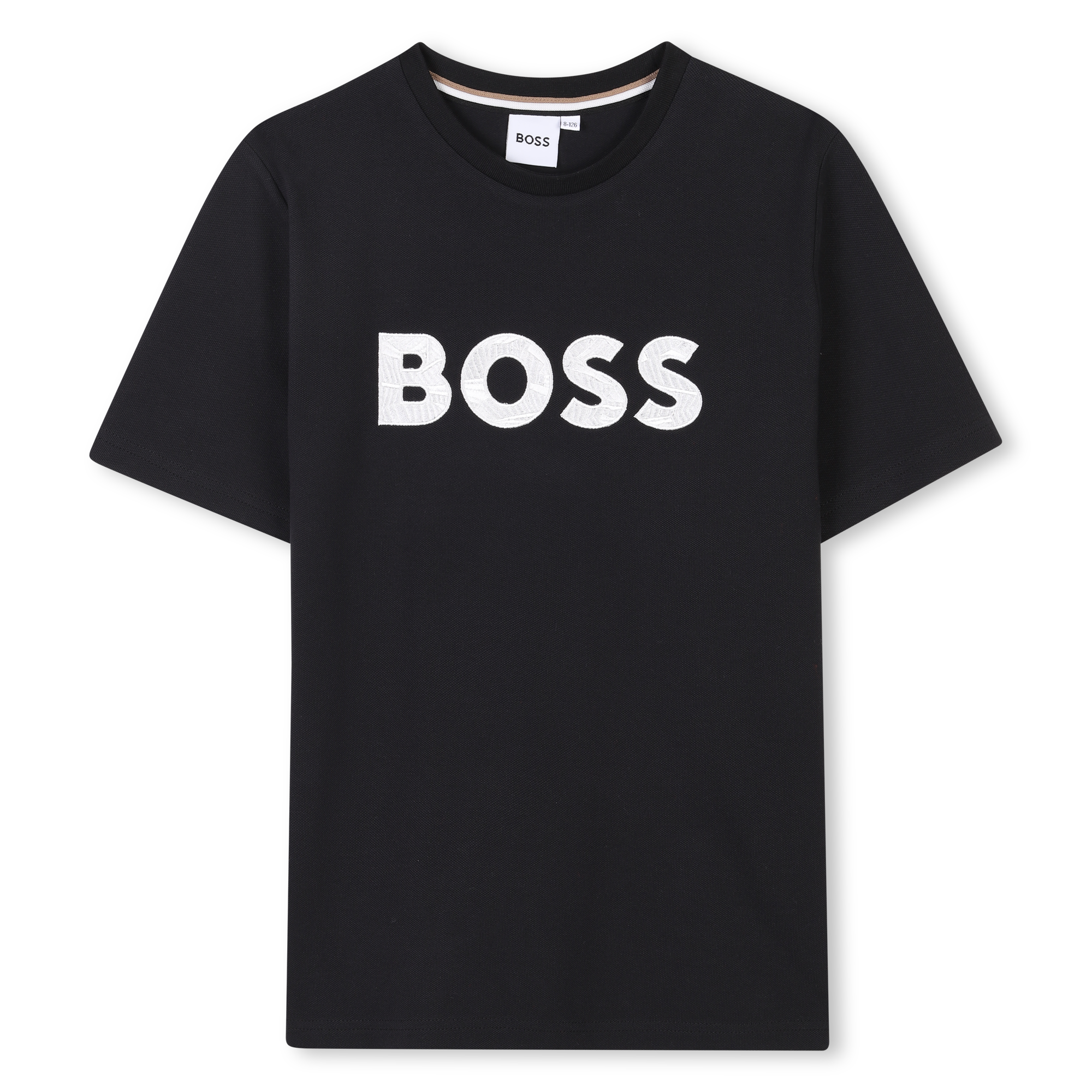 Camiseta Piqué Algodón Negra Logotipo Icónico Bordado Niño