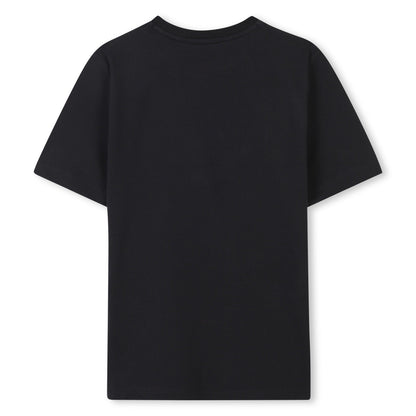 Camiseta Piqué Algodón Negra Logotipo Icónico Bordado Niño