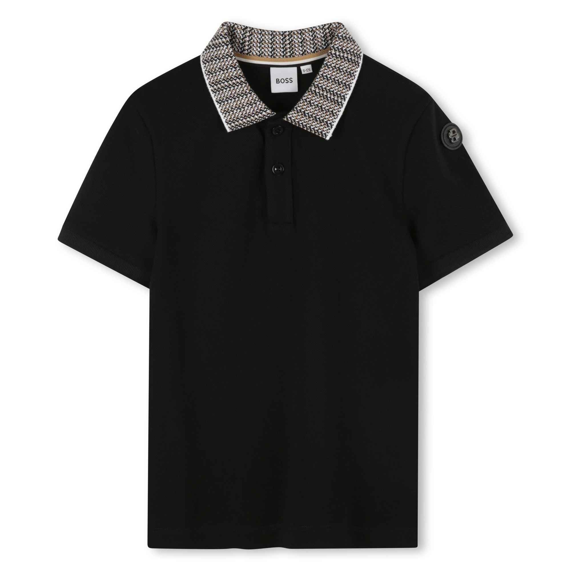 Polo Negra Cuello Bordado Integral