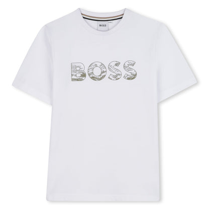 Camiseta Blanca Logo Relieve Abstracto