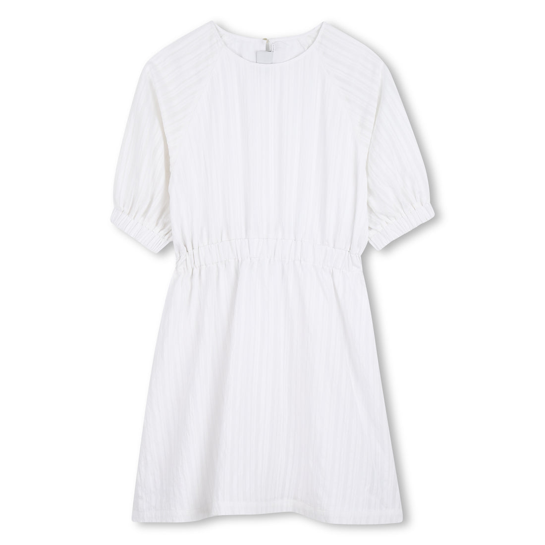 Vestido Seersucker Mangas Abullonadas Blancas