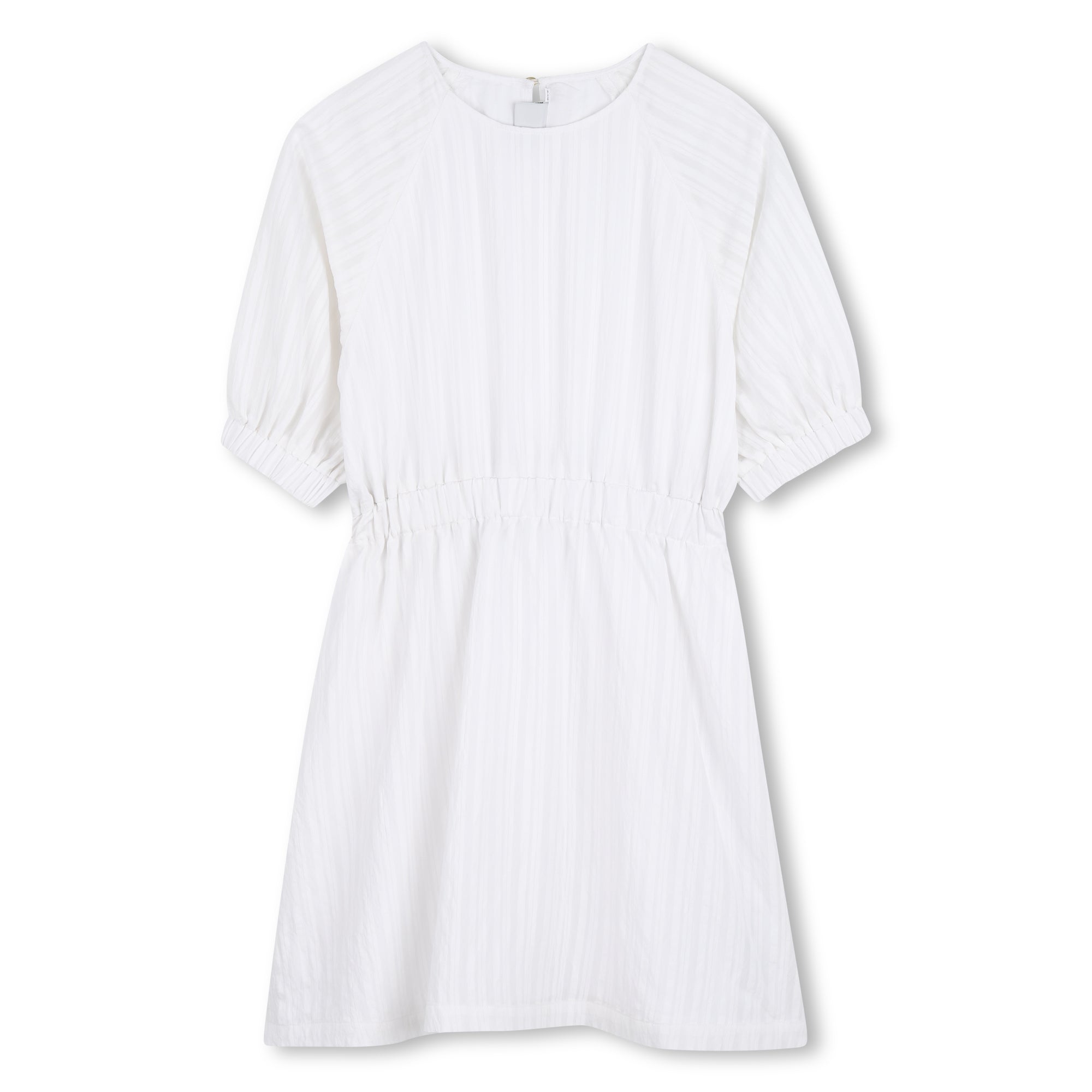 Vestido Seersucker Mangas Abullonadas Blancas