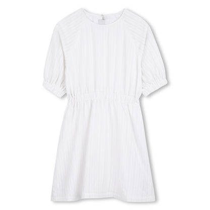 Vestido Seersucker Mangas Abullonadas Blancas