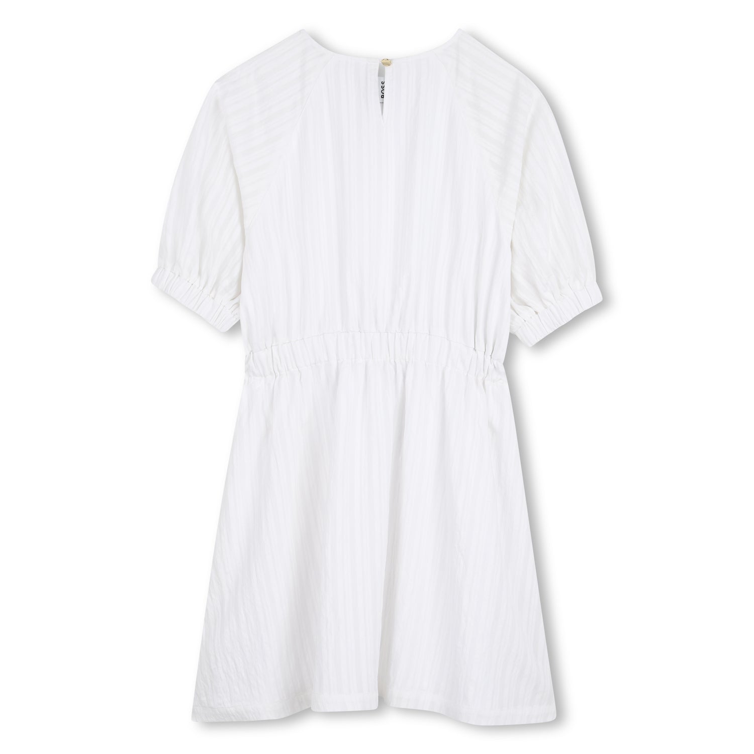 Vestido Seersucker Mangas Abullonadas Blancas