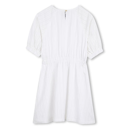 Vestido Seersucker Mangas Abullonadas Blancas