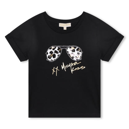 Camiseta Gafas Lentejuelas Negro Niña