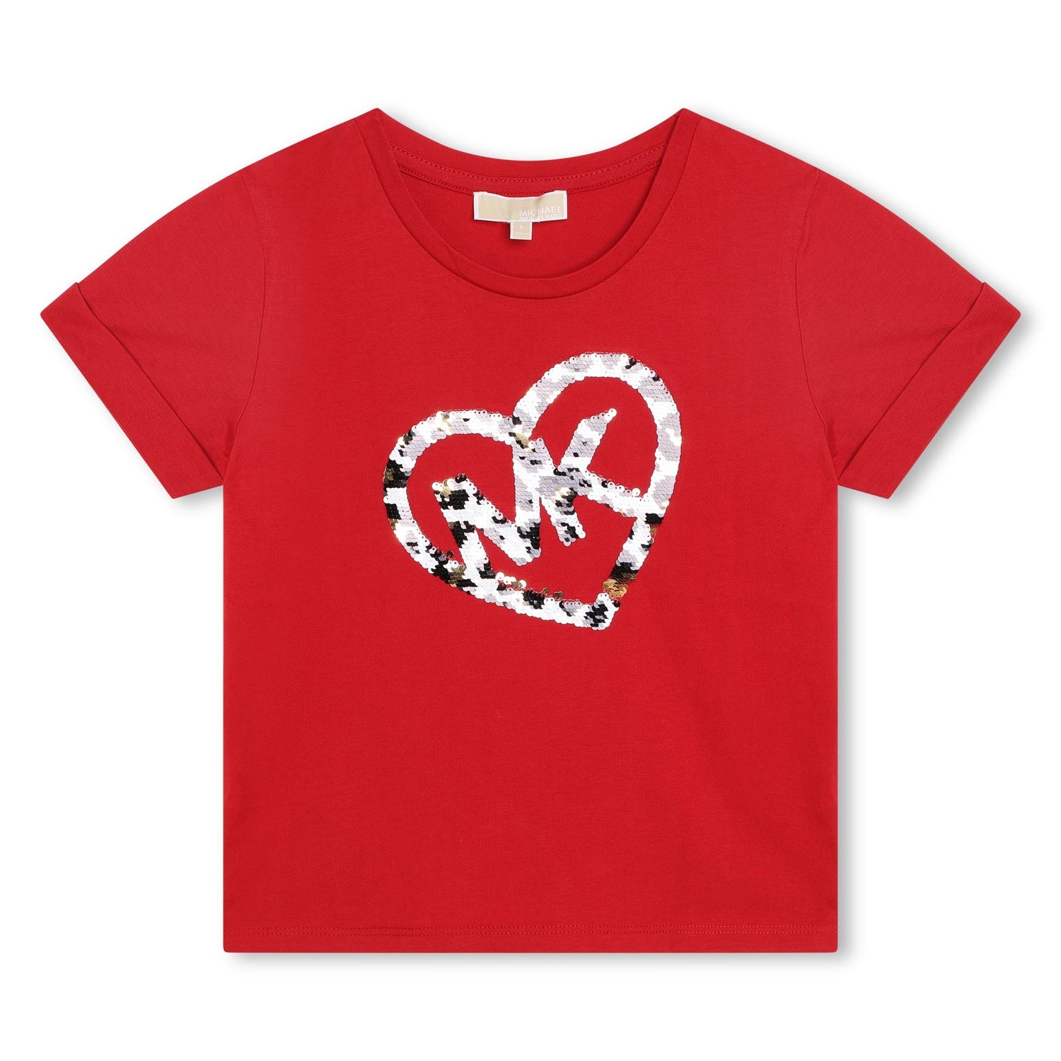 Camiseta Roja Manga Corta Lentejuela Corazón