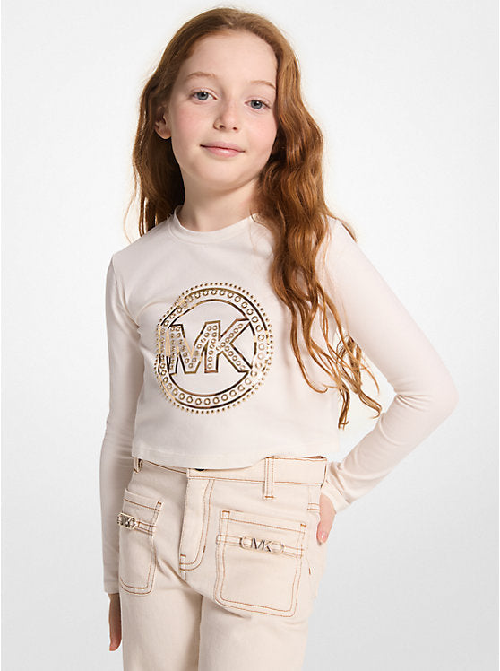 Camiseta Cropped Blanco Manga Larga Logotipo MK Charm