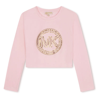 Camiseta Cropped Rosa Manga Larga Logotipo MK Charm