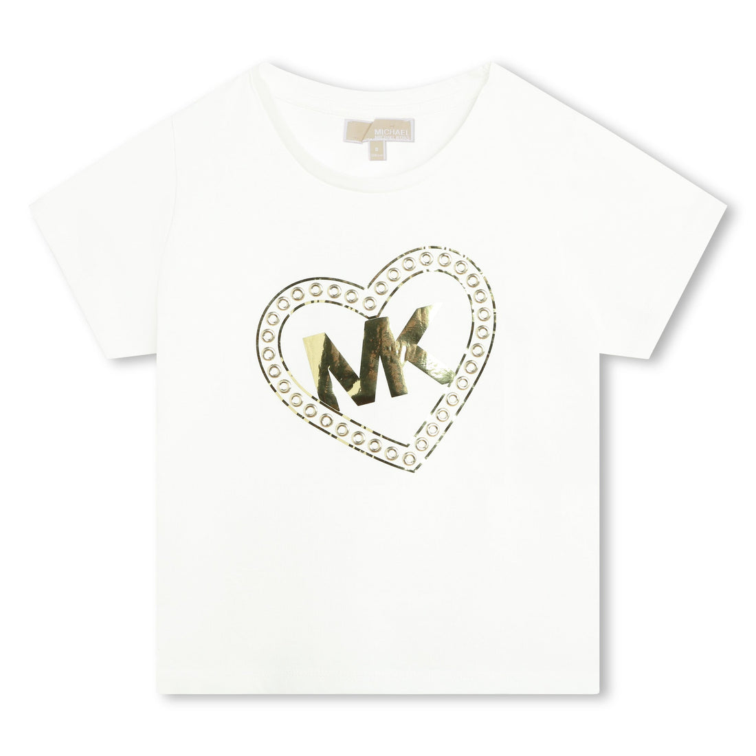 Camiseta Cropped Blanca Algodón Orgánico Logo MK Heart Dorado