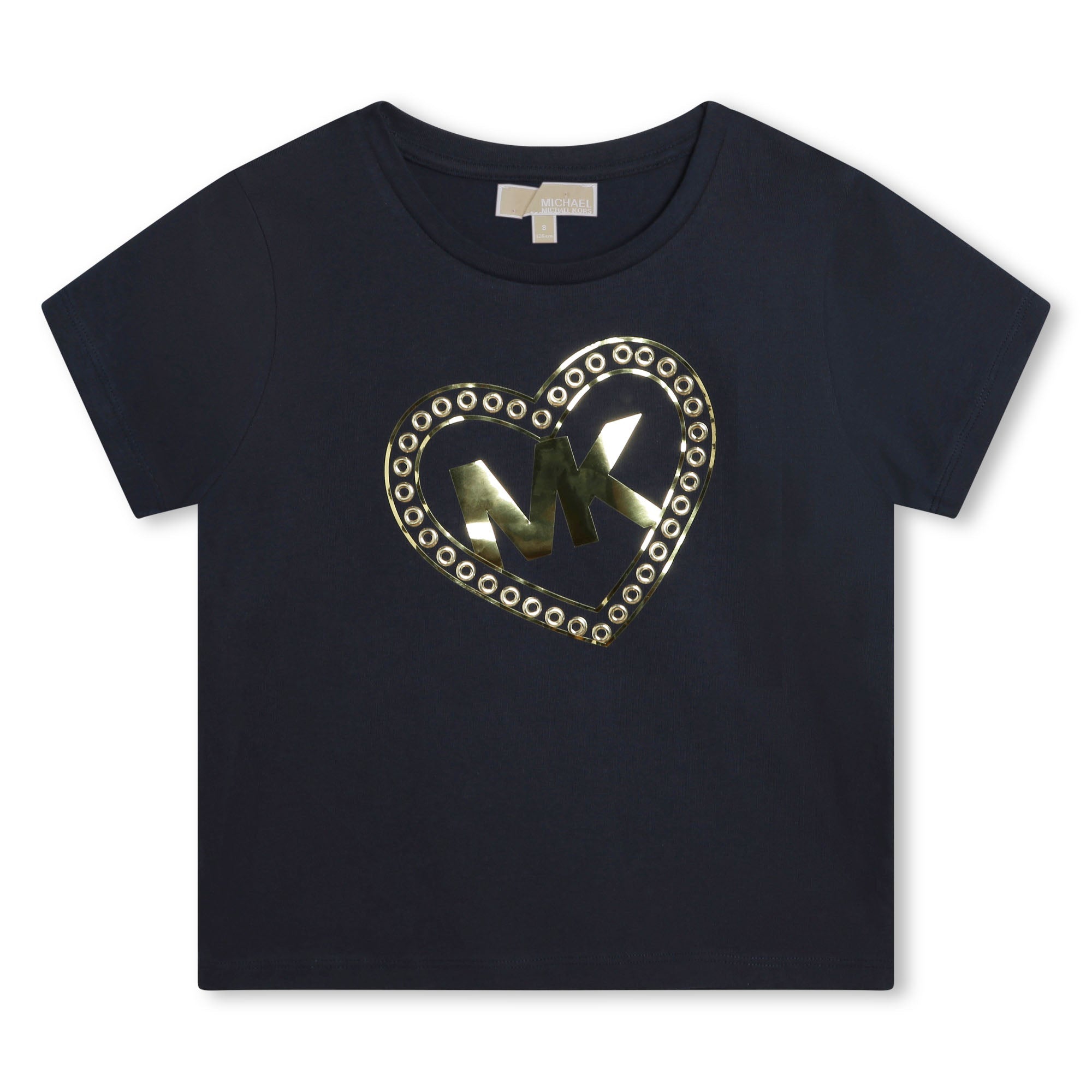 Camiseta Cropped Azul Oscuro Algodón Orgánico Logo MK Heart Dorado