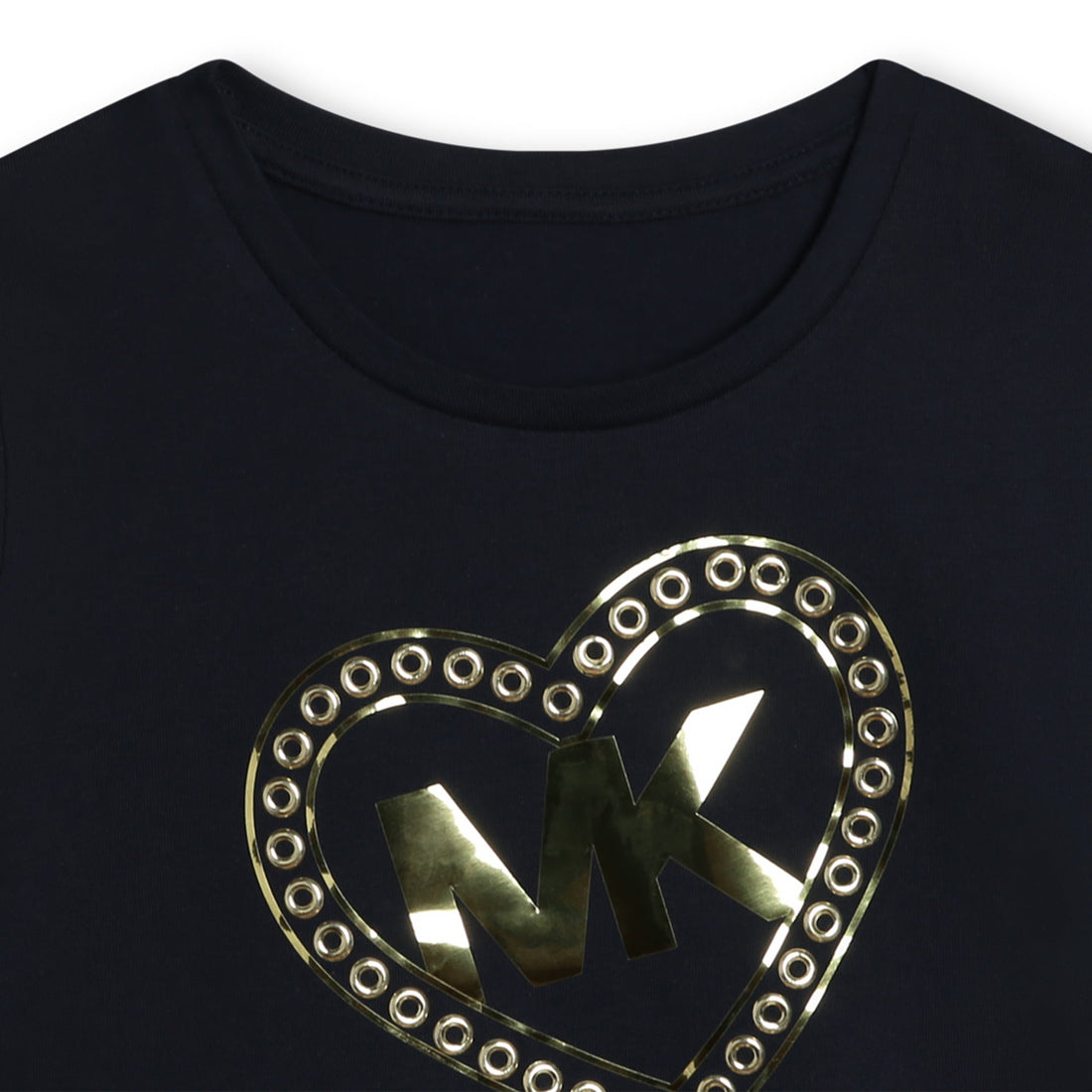 Camiseta Cropped Azul Oscuro Algodón Orgánico Logo MK Heart Dorado