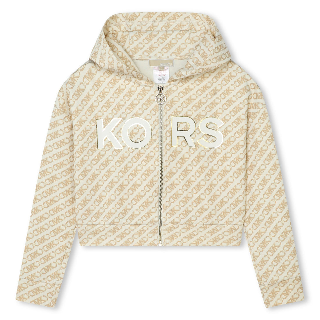 Cardigan Hooded Marfil &amp; Camel Monograma KORS