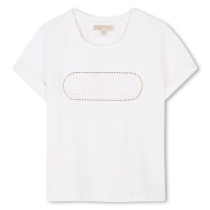 Camiseta Blanca Algodón Orgánico Logo Bordado Perlas