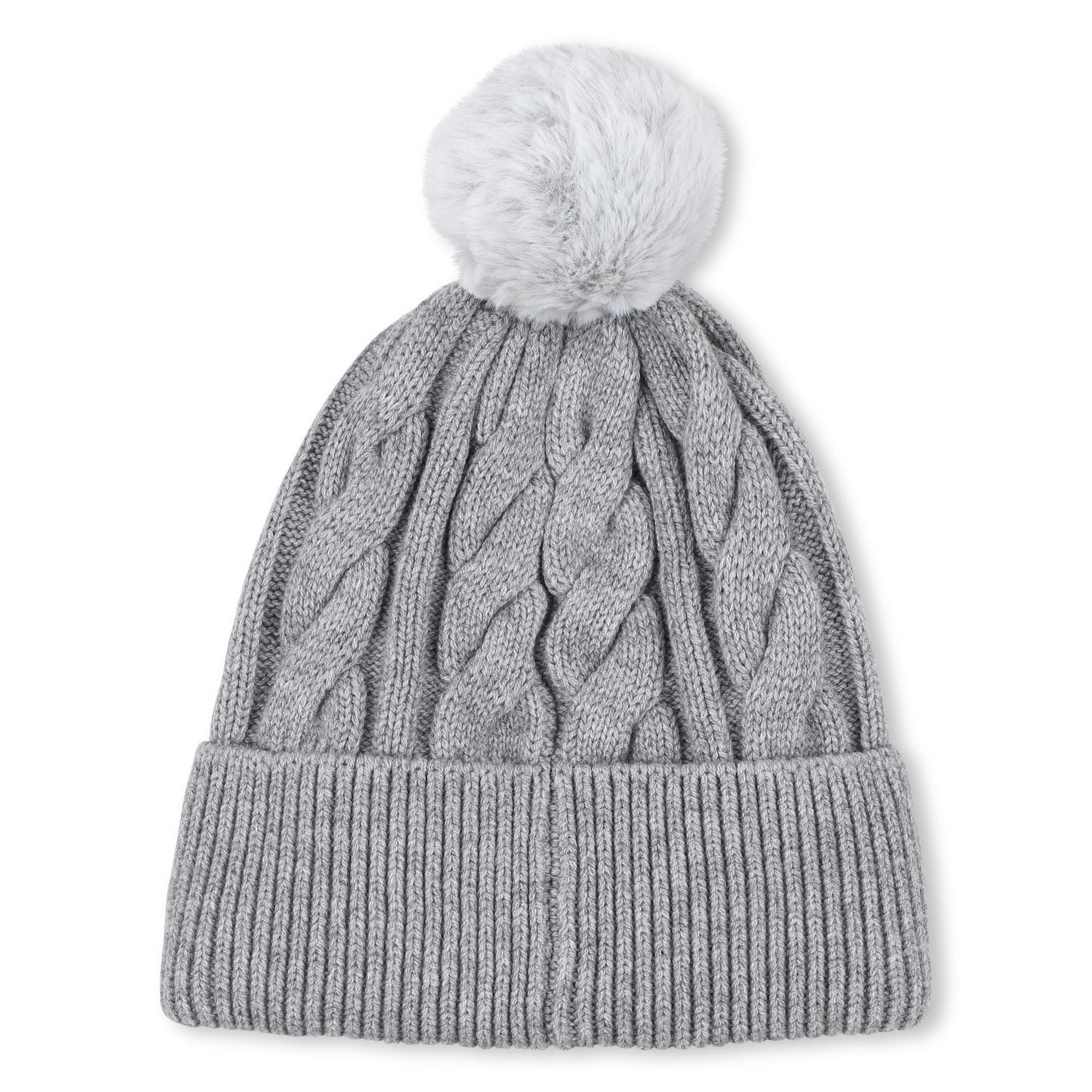 Gorro Trenzado Pompón Gris