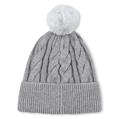Gorro Trenzado Pompón Gris