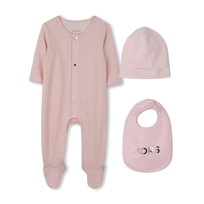 Set Pijama | Gorro | Babero Monograma Mk Rubor