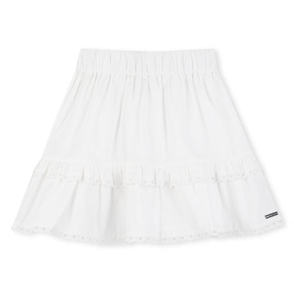 Falda Corta Popelina Volantes Encaje Blanca