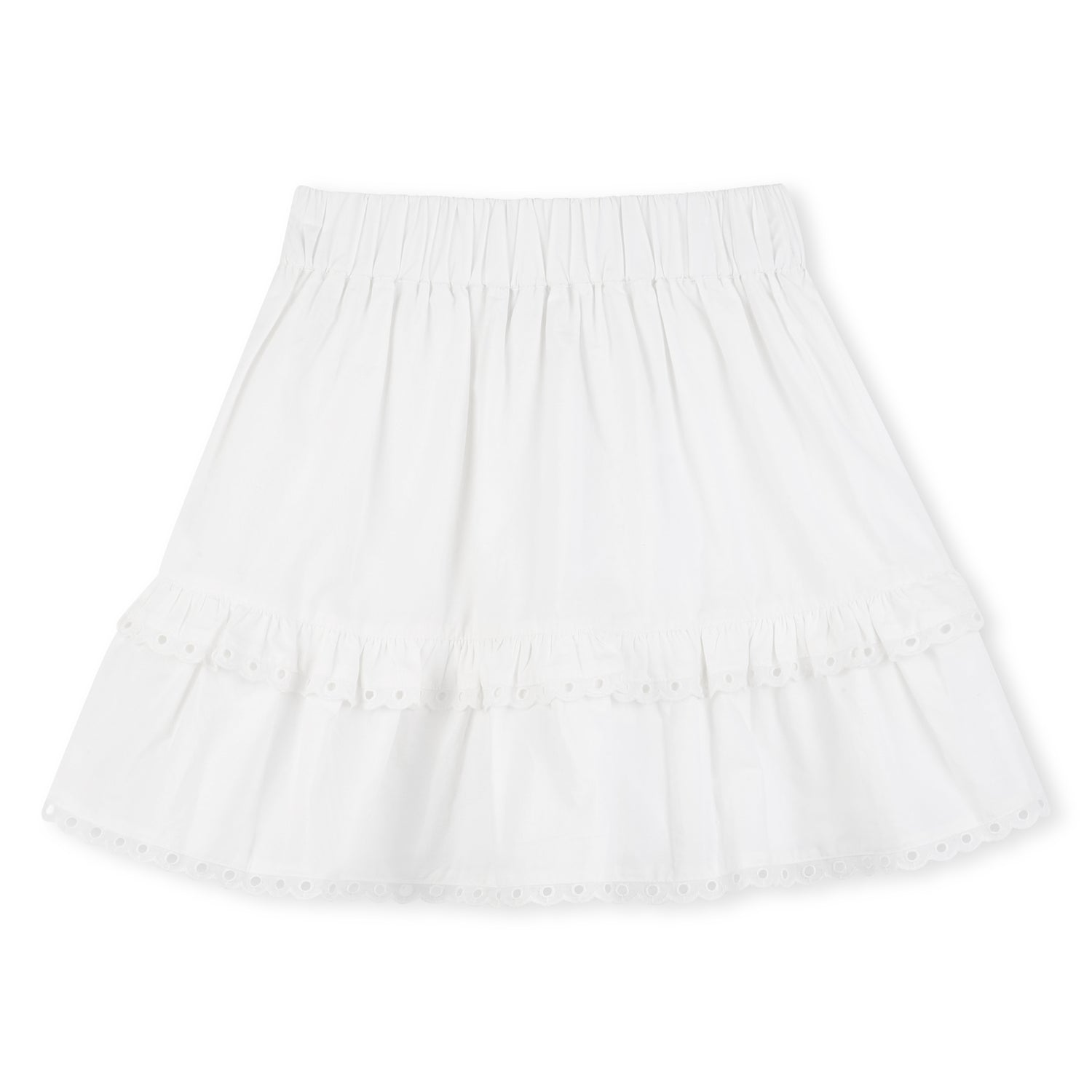 Falda Corta Popelina Volantes Encaje Blanca