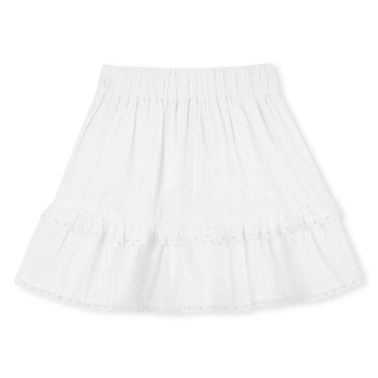Falda Corta Popelina Volantes Encaje Blanca