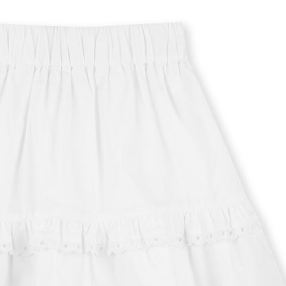 Falda Corta Popelina Volantes Encaje Blanca